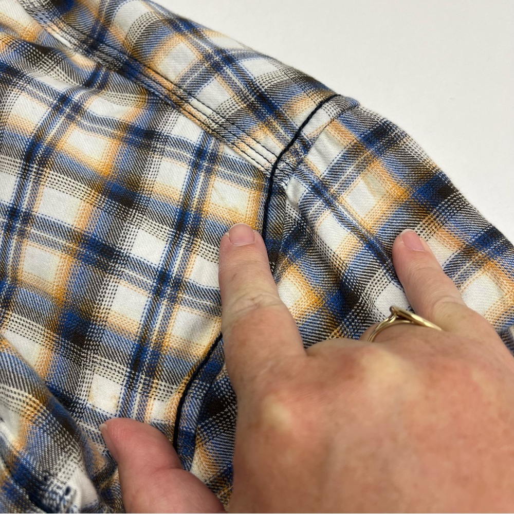 32 Bar Blues Mens Blue Yellow‎ Black White Plaid Long Sleeve Shirt Large *FLAWED - Picture 9 of 14